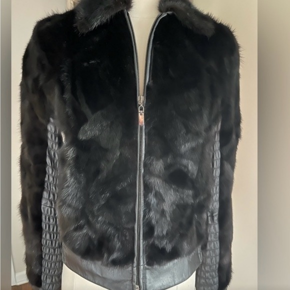 Black mink and leather coat - Picture 2 of 4